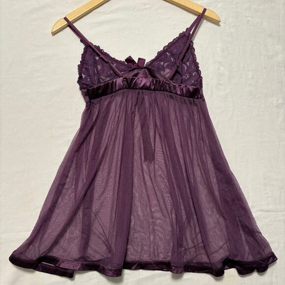 VTG Y2K 00's Purple Sheer Lingerie Babydoll Top S - Picture 3 of 3